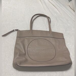 Coach Laura Leather Large Tote Carryall Shoulder Handbag Beige/Taupe
